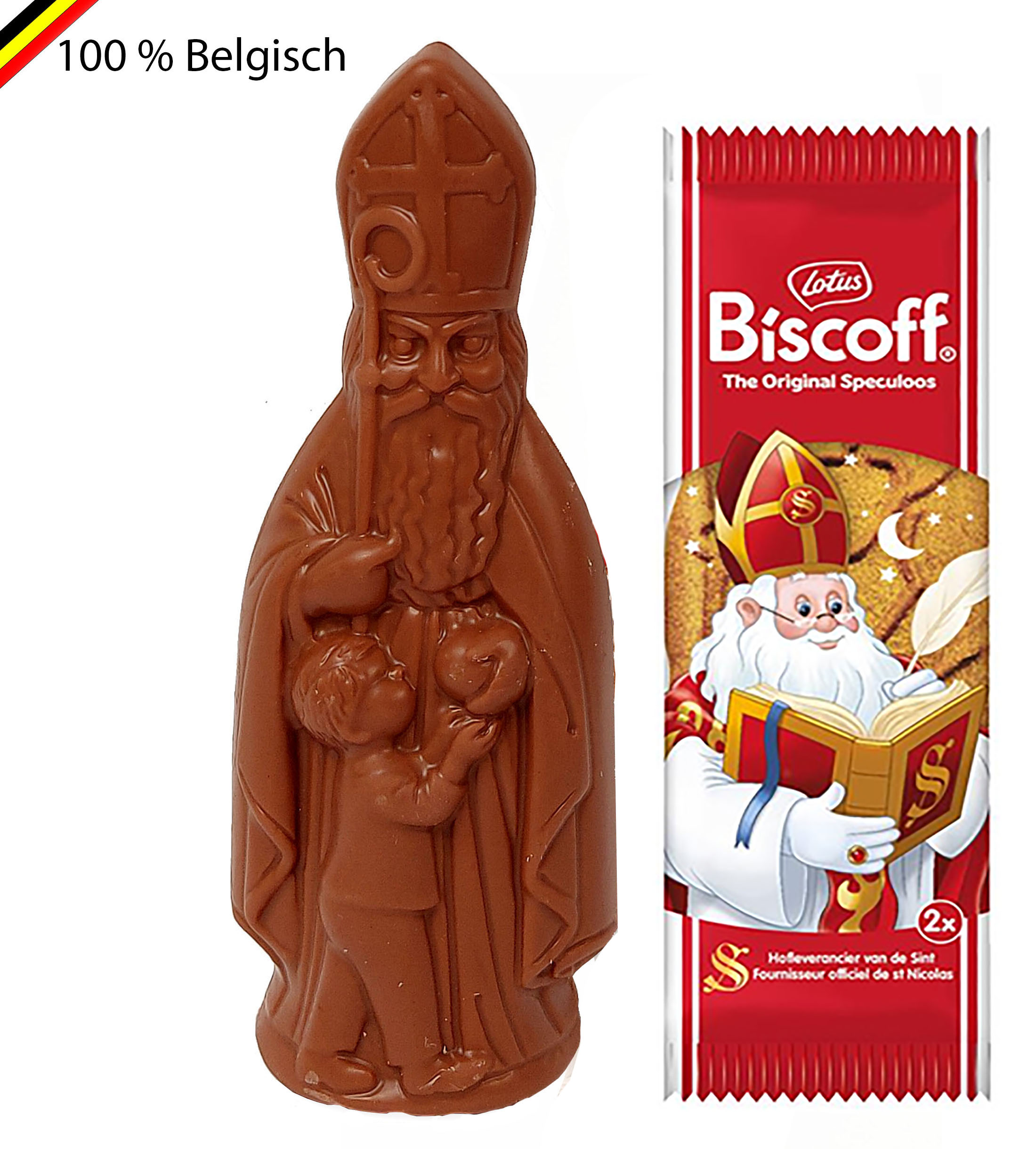 Zakje met Sint 15 cm en speculoos